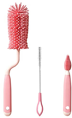 Spazzola per Biberon, 3 in 1 Spazzola per la Pulizia di Biberon e Ciuccio, Scovolino in Silicone per Biberon per la Pulizia Biberon, Tettarella, Cannucce