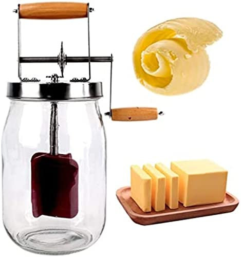 Zangola per Burro Manuale da 1,5 L, Produce Burro Fatto in Casa, in Pochi Minuti, con Portaburro in Porcellana, Facile da Usare, per Burro Artigianale Fatto in Casa,Pleasant63