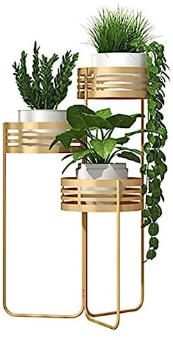 3 Ebenene Blumentopf Ständer - Pflanzenständer Metall, Pflanzentreppe Blumenhocker Für Zu Hause, Stehendes Lagerregal, Mehrschichtiger Pflanzenständer Aus Eisen, Für Balkon Garten ( Color : Gold )