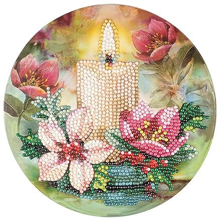 Ideen mit Herz Diamond Painting Image pour fenêtre | Impression double face | Ø18,3 cm | avec pierres de peinture diamant, outils et accessoires (bougie avec roses de Christ)