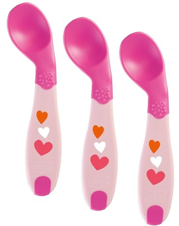 Chicco ESSLERNLÖFFEL, ANGEWINKELT, ROSA, 8M+, mehrfarbig, 8 Mois (Packung mit 3)