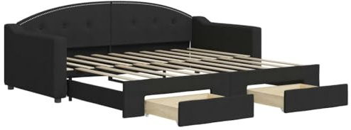 vidaXL Tagesbett Ausziehbar mit Schubladen Schwarz 90x190 cm Stoff
