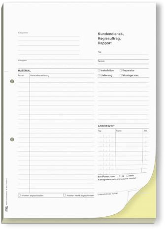 ORGASET Regiebericht/Rapport | DIN A4 | 2-fach selbstdurchschreibend | 2x50 Blatt Durchschreibeblock | weiß/gelb