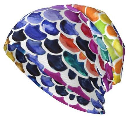 WURTON Beanie-Mütze mit mexikanischem Volkskunst, Boho-Druck, Unisex, modisch, warm, Totenkopf-Mütze, Erwachsene, Chemo-Kappe, lockere Krebskopfbedeckung, Meerjungfrau Fischwaage, Einheitsgröße
