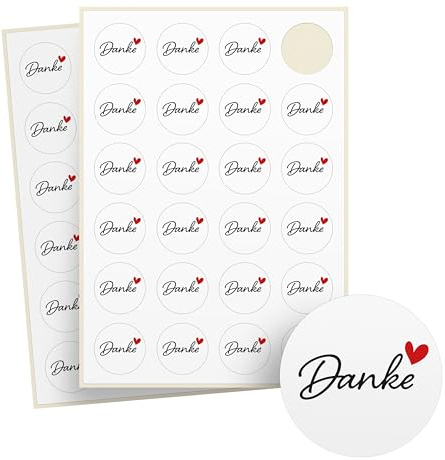 Danke Aufkleber – 48 Stück auf Bogen – rund, Ø 4 cm, Recyclingpapier – Thank you Sticker für Dankeschön Geschenke und Gastgeschenke – selbstklebende Etiketten für Hochzeit und Kommunion - DANKE