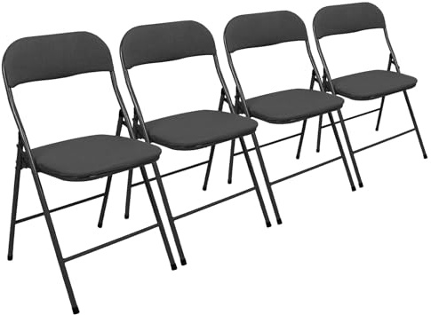Harbour Housewares Fabric Padded Folding Chairs - Black - Set of 4 - Cushioned Foldable Chair with Metal Frame Fabric Upholstered Seat Folding Seats Indoor for Home, Dining, Office