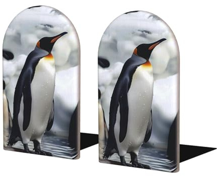Pinguin bedruckte Schreibtisch-Buchstützen aus Holz, 1 Paar, Buchhalter und Ständer für Zuhause, Schule, Büro, Bibliothek