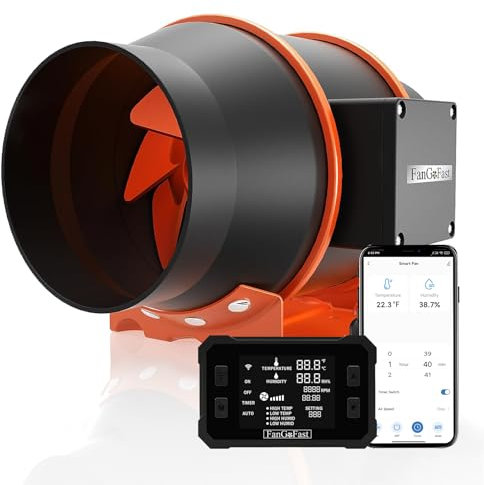 FanGoFast 150 mm Wifi App estrattore d'aria, Avec controllo della temperatura e dell'umidità, motore EC, ventola di aspirazione da 2550 giri/min. per sovralimentatori, tende, serre e grow room
