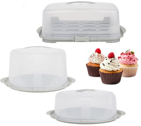 Pluto Packaging Clear Plastic Cake Cupcake Caddy Storage Containers | With Lids & Carry Handles