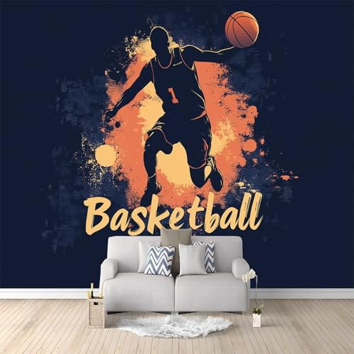 Generico Fotomurale 3D Carta Da Parati Tema Sportivo Basket Giocatori Nero 300 x 210 cm Carta Da Parati Camera Letto Moderna Fotomurali Murales Poster Gigante Moda Decorazione Da Muro