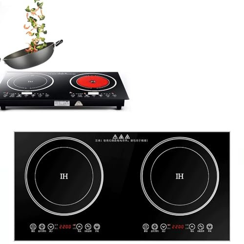 LIULIQ Plaque De Cuisson Portable À Double Induction, Cuisinière Électrique Plate en Céramique avec Smart Touch 2200 W + 2200 W Haute Puissance, Minuterie De 3 Heures Et Sécurité Enfant