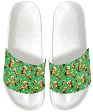 Vuriqeby Mens Fashion Outdoor Slip On Slippers Beer Print Lightweight Quick Drying Sandals Casual Breathable Walking Slides for Party Size 14 White Sole