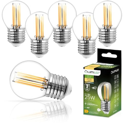 Lumiled P45 E27 LED Lampe 2W (ersetzt 25W), 249Lumen, Vintage Filament Klar Glas LED Lampe Tropfenform Tropfen Kugel 3000K Warmweiß Birne Lampen 360° Strahlwinkel Glühbirnen Kugelbirnen 6er-Pack