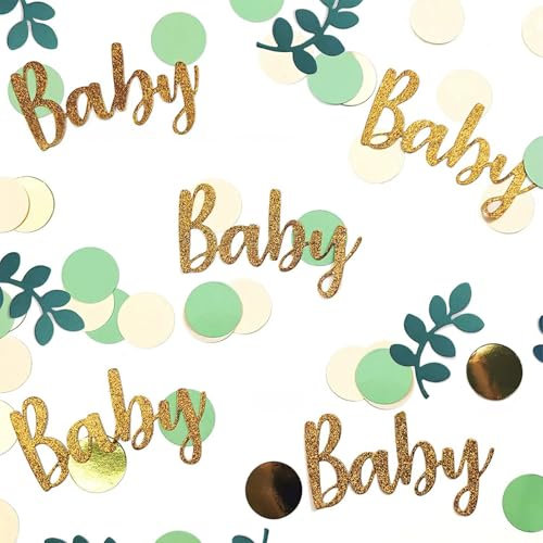 Confeti para cumpleaños, 200 unidades, decoración de mesa para bebé, hojas verdes, confeti dorado, círculo, decoración para cumpleaños, graduación, fiesta