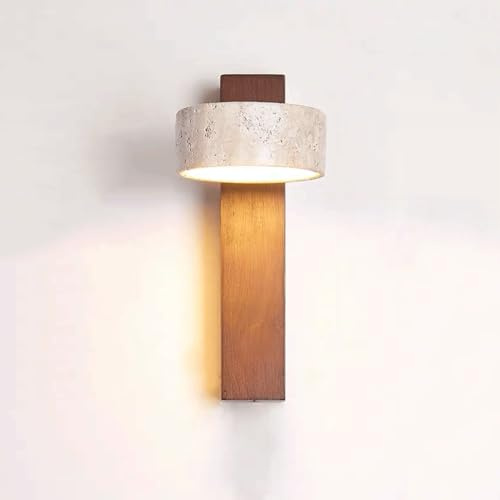 ZJHAHJY 180° drehbare Leselampe fürs Bett, Wandmontage aus Holz, Leselicht, rechteckig, LED-Wandleuchte aus Holz, Acrylschirm, verstellbar, zylindrisch, gelbe Travertin-Kunst-Wandleuchte, 9 W, 3000 K