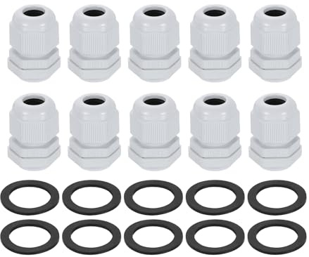sourcing map 10Pcs PG11 Nylon Cable Glands, Waterproof Cord Grip Connector with Washer, Adjustable 5-10mm Wire Grommet Protectors with Gaskets and Locknut for Junction Box, White