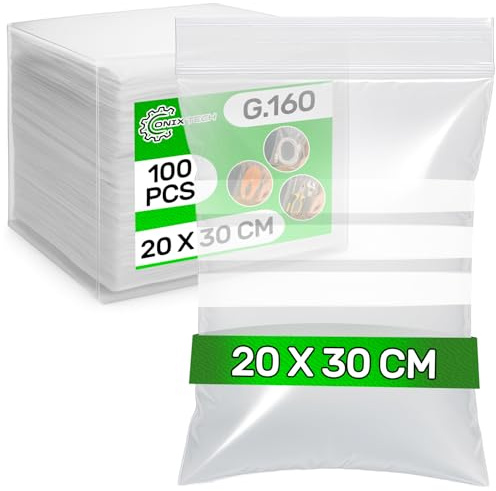100 Piezas Bolsas Zip con Bandas Blancas 20 x 30 cm LDPE - Food Safe | Bolsas con Cierre Zip para Chuches Congelacion Comunion Alimentos Galletas - Espesor 0,04 mm G.160 - ONIX TECH