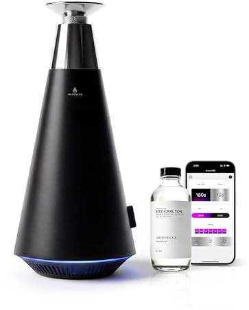 Wireless Rechargeable Waterless Scent Diffuser Starter Kit - 1500 Sq Ft Coverage,Alloy Atomization System,Mood Light, Hotel Scent Diffuser, Including 120ml Essential Oil, for Home,Large Room,Spa,Black