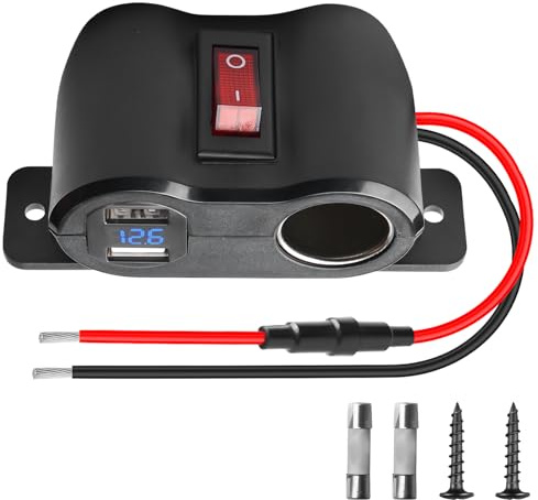 Behogan 12 Volt Steckdose Zigarettenanzünder: USB-A Steckdose Zigarettenanzünder, Ladebuchse Schnellladebuchse mit LED Voltmeter und Schalten, für Auto, Wohnmobil, RV Boot