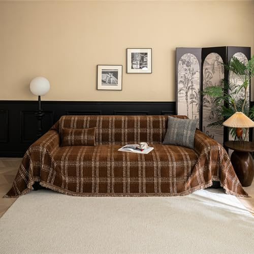 Copridivano classico a copertura completa, coperta 4 stagioni per divano a 4 posti, coperta multifunzionale di grandi dimensioni (180 x 340 cm, marrone)