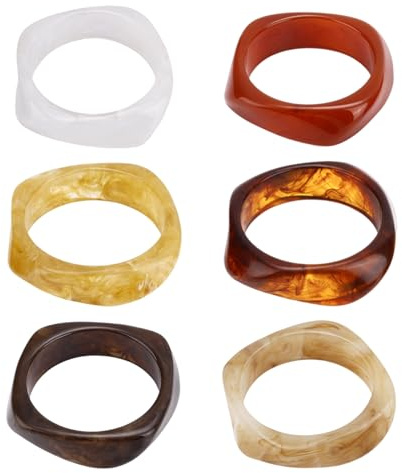 Mikovivi 6 Pcs Acrylic Resin Chunky Bangle for Women, Punk Style Geometric Wristband Resin Irregular Square Wide Bangle Bracelet for Women Jewelry Gift