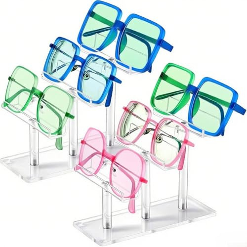 babominimer Soporte de exhibición acrílico de 3 niveles para gafas de sol, organizador para el hogar, dormitorio, oficina o tienda minorista, almacenamiento resistente de varios niveles, 2 piezas (A)