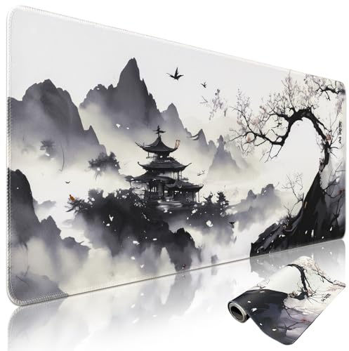 Niviy Gaming Mauspad XXL Kirschblüte Tuschemalerei-Muster rutschfeste | Wasserdichter Schreibtischunterlage 1200x600mm,Anime Mousepad für präzise Maussteuerung Tastatur PC Laptop,für Heim Büro