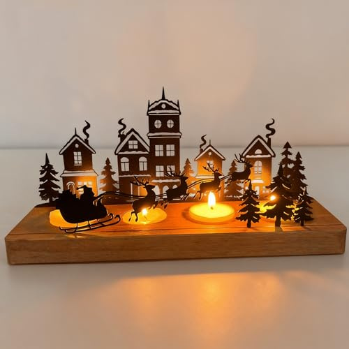 Kerzenständer Weihnachten, Kerzenhalter Adventskranz, Adventsgesteck Länglich, Adventskranz Metall mit Holz Haltern, Adventskranz Modern, adventskranz kerzenhalter Teelichter für Weihnachtsdeko Tisch