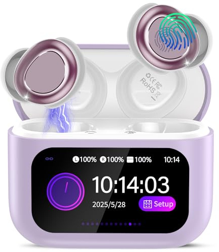 ZYHKON Mini Auriculares Inalambricos, Auriculares para Dormir con Pantalla Táctil, Impermeable IP7 Auriculares Dormir de Lado, HiFi Estéreo Cascos Inalambricos Bluetooth 5.4, Púrpura