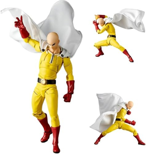 Jiumaocleu Figurine d'Action Saitama Statue - Sculpture en PVC Statue Saitama Modèle de Combat Figurine Super Mobile Accessoires Remplaçables Objets de Collection Décorations Personnages de Dessins