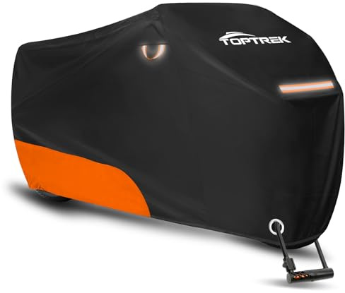 toptrek Motorrad Abdeckplane Outdoor, Motorradabdeckung Wasserdicht aus 210D, Reflektierende Motorradgarage Winterfest, Hochwertige Motorradplane, Abdeckplane Motorrad mit Beutel (245x105x125cm)