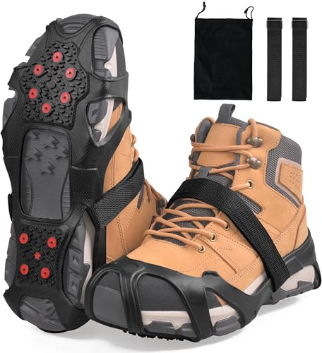 Ice Cleats for Shoes and Boots Tungsten Crampons Anti Slip Shoes Grippers with Reflective Heel,Ice Snow Walk Traction Cleats Overshoe Stretch Footwear for Men Women (Medium(5-7 Men/6.5-8.5 Women))