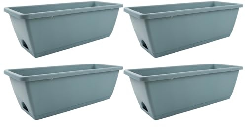 FUBESK Lot de 4 jardinières rectangulaires en plastique avec trous de drainage et plateau - 43 x 19 x 15 cm - Pour rebord de fenêtre, jardin et balcon