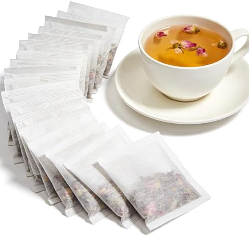 Pingansoon 300 Pack Disposable Tea Bags for Loose Leaf Tea, Biodegradable Corn Fibre Tea Filter Bags with Drawstring, Empty Tea Infuser Bags (9 x 7 cm)