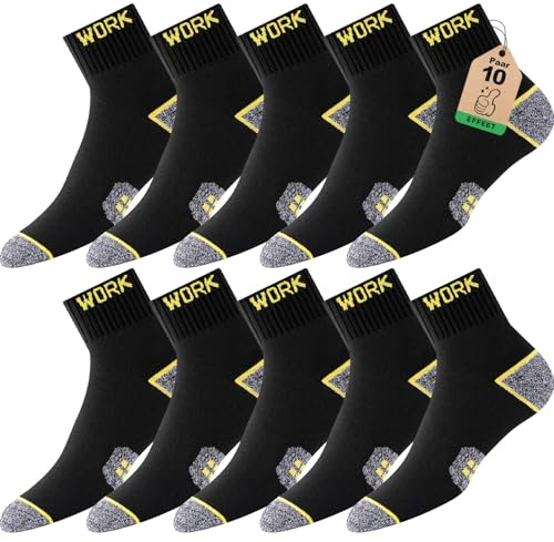 Effeet Calze da Lavoro Uomo - 10 Paia, Calzini Corti Quarto Rinforzati e Imbottiti, Traspiranti con Fascia Comoda, Duraturi,WORK socks-43-46