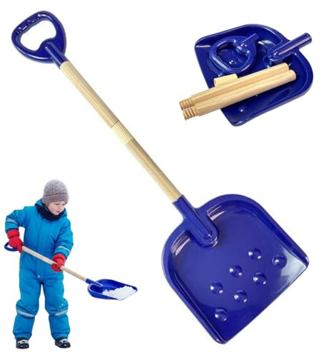 Pala da neve per bambini con manico in legno Pala per bambini portatile staccabile da 30 pollici con manico in plastica con impugnatura a D e paletta per l'inverno, blu scuro per