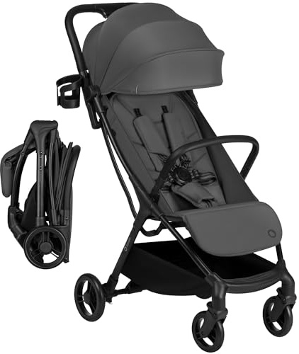 LIONELO Agia Lätt & Kompakt Resevagn 7,3 kg (6 mån–4 år, upp till 22 kg) | Nära Plant Liggläge, Smidig och Lätthanterlig Barnvagn, Fjädring Fram och Bak, Enkel Ihopfällning, Ventilationspanel
