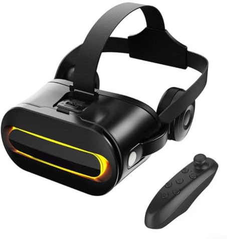 HomeVortex Cuffie VR, per Mobile Ph, Immersive Occhiali 3D per Realtà Virtuale, per iOS e per Android, Auricolare ABS leggero, per giochi e film, con controller, nero (nero)