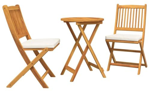 KKgypkn Set da bistrò da giardino, 3 pezzi, marrone in legno massello di acacia, tavolo e 2 sedie per terrazza, design moderno, facile da pulire