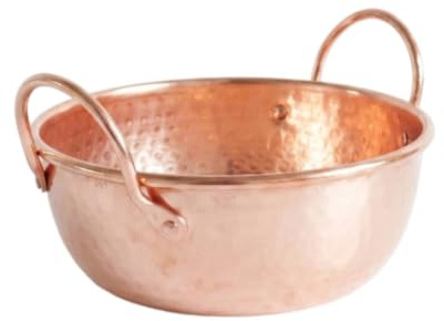 Wmqbjta Manual Cazo Cobre Martillado Recipiente Cocina Olla Compacta Diseño con Dos Asas Adecuada para Preparación de Comidas Rápidas Servir en Mesa Individual Estufas Hogar, Fondo Plano, Engrosado