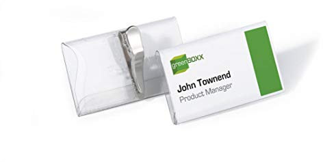 Durable Namensschild (mit Krokoklemme, 40 x 75 mm) Packung à 25 Stück, transparent, 811019