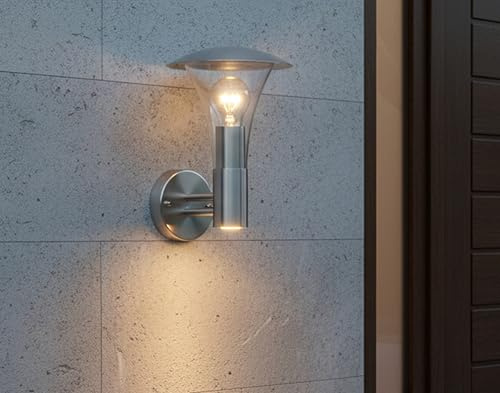 Trango 8000-LED IP44 Außenleuchte *LISI* inkl. 1x E27 LED Leuchtmittel 3000K warmweiß Wandleuchte aus Edelstahl gebürstet & Acryl - Außenbeleuchtung, Außenwandleuchte, Außenlampe, Gartenleuchte