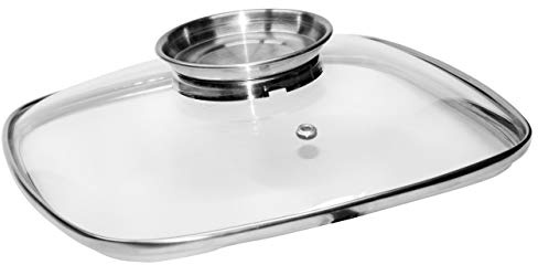 STONELINE Tapa para Cacerola Olla Sartén 28 cm Tapa Aroma Cuadrada Tapa de Cristal con Borde de Acero Inoxidable, Tapa con Función Aroma y Válvula de Salida, Recambio Tapadera Accesorio Cocina