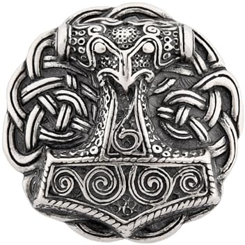 Battle-Merchant Thorshammer Gürtelschnalle, für 4 cm Gürtel, Ø 6 cm, Silber