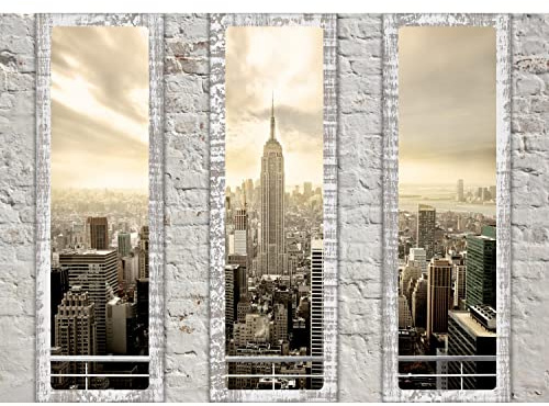Runa Art Papel tapiz fotográfico Ventanas con vistas a Nueva York Moderna Lana Sala Cuarto Salón - Made in Germany - beige 9152010a