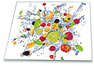 Herdabdeckplatte Abdeckung Ceranfeld Abdeckplatte Schneidebrett 1-Teilig 60x52 Früchte Mehrfarbig Spritzschutz Glasplatte Ceranfeldabdeckung Schutz Herdschutz Sicherheitsglas Glasschneidebrett