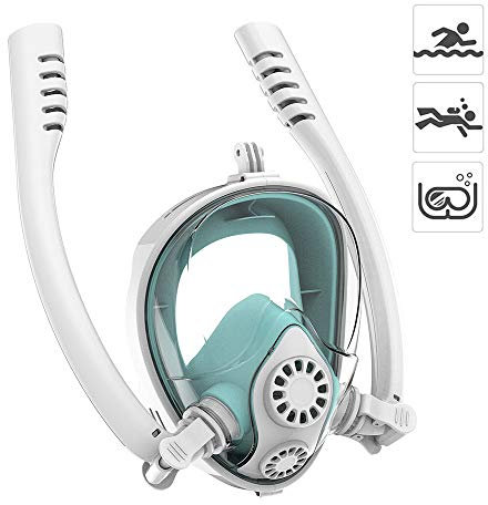 RJHY Vollgesichts-Schnorchelmaske 180 ° -Panoramablick Antibeschlag- und auslaufsichere Tauchmaske Erwachsene und weibliche Tauchmaske,Blue,L/XL