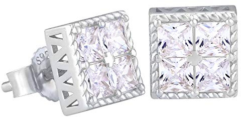 KRKC&CO Ohrstecker Silber 925 Herren, Viereckige Ohrringe Weißgold beschichtet, Iced Out Ohrschmuck mit Zirkonia Steine Weiß, allergiefreie Ohrringe, 𝗚𝗲𝘀𝗰𝗵𝗲𝗻𝗸 𝗳ü𝗿 𝗠ä𝗻𝗻𝗲𝗿 Jungen, 8mm