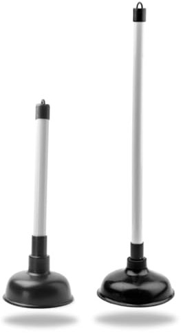 Pack of 2 Drain Un blockers for Kitchen and Floors, Sink & Floor Drains with 9inch & 16inch Handle and (4 & 6inch) Cup, Heavy Unblocking Effective Tool, Black/White