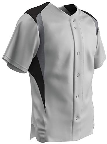 CHAMPRO Herren Bs33awbgr2xl Bull Pen Baseball-Trikot mit Knöpfen aus Polyester, Weiß, Schwarz, Grau, XX-Large